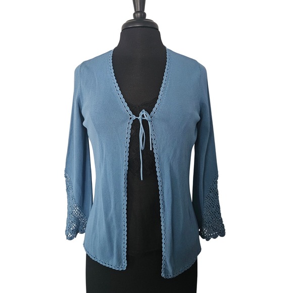Piano Sweaters - Crochet Tie Front Cardigan Women M Boho Feminine